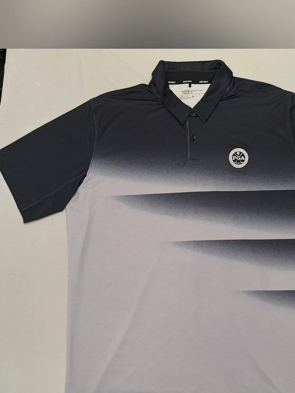 Nike Golf Dri-Fit Standard Fit Men's Black to Gray Fade Active Polo- PGA Patch